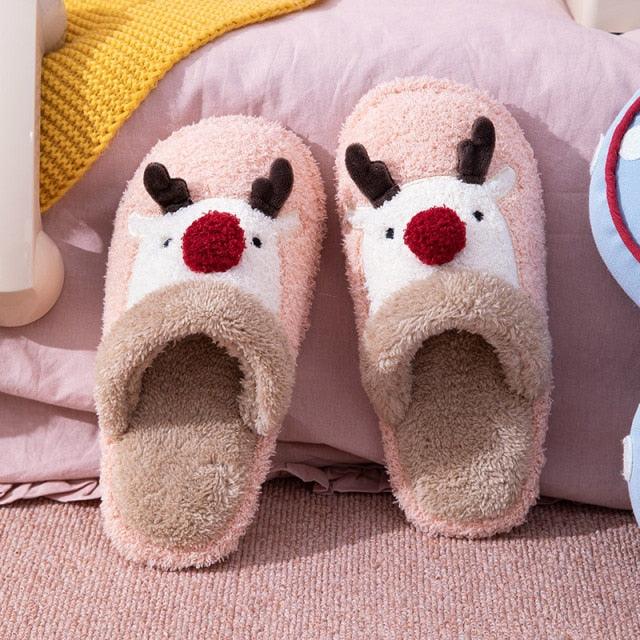 Cute Christmas Deer Indoor Slippers, Memory Foam House Shoes