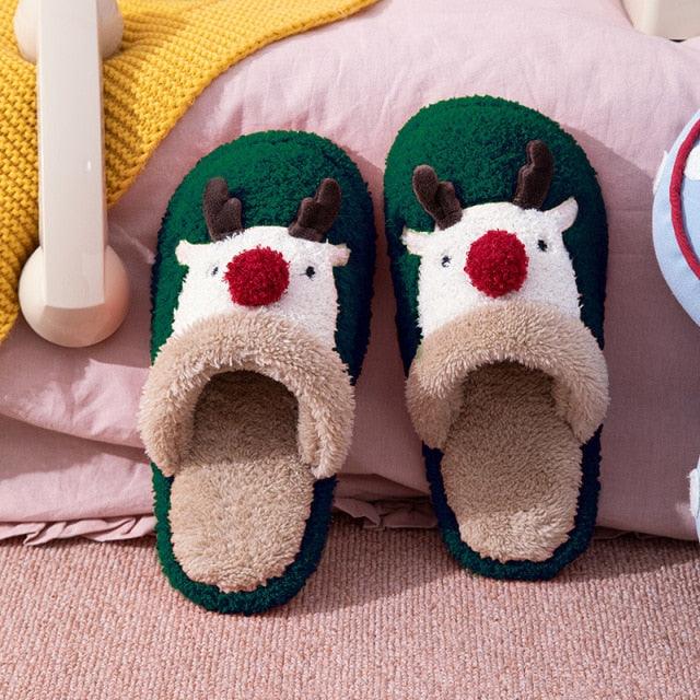 Cute Christmas Deer Indoor Slippers, Memory Foam House Shoes