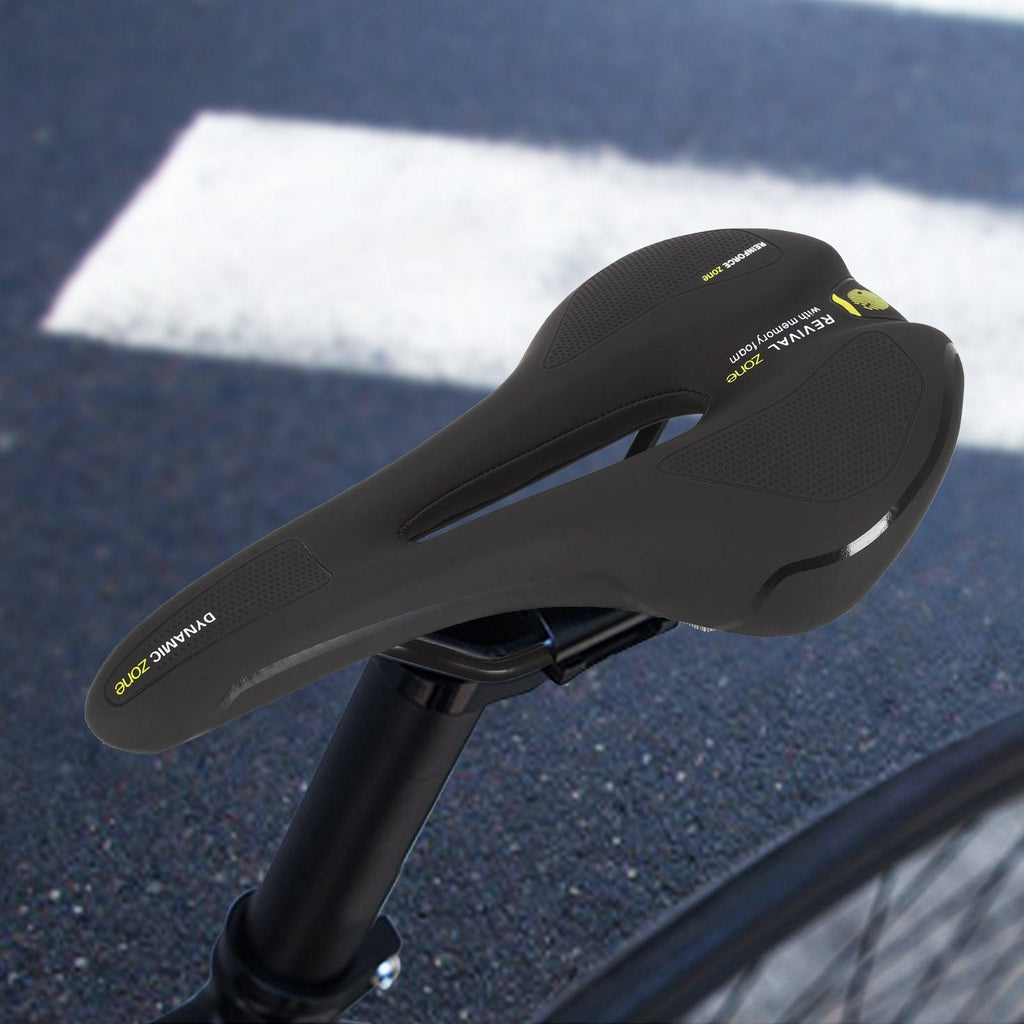 Stevvex ergonomic hollow bicycle saddle with leather finish and memory foam padding