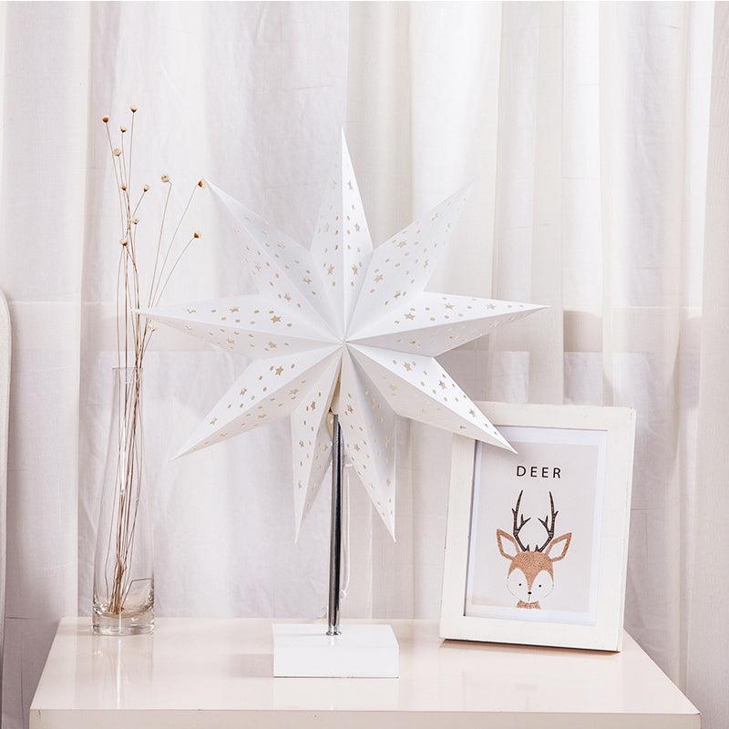 Modern Retro Paper Star LED Table Lamp with Wood Base