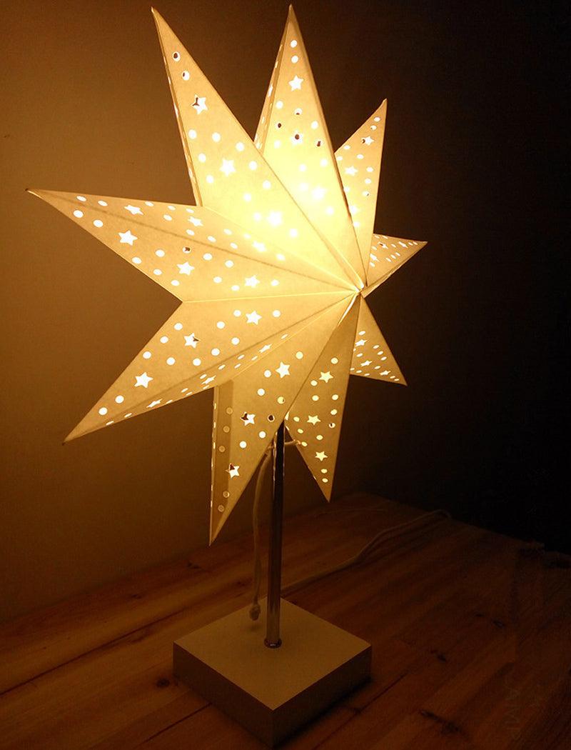 Modern Retro Paper Star LED Table Lamp with Wood Base