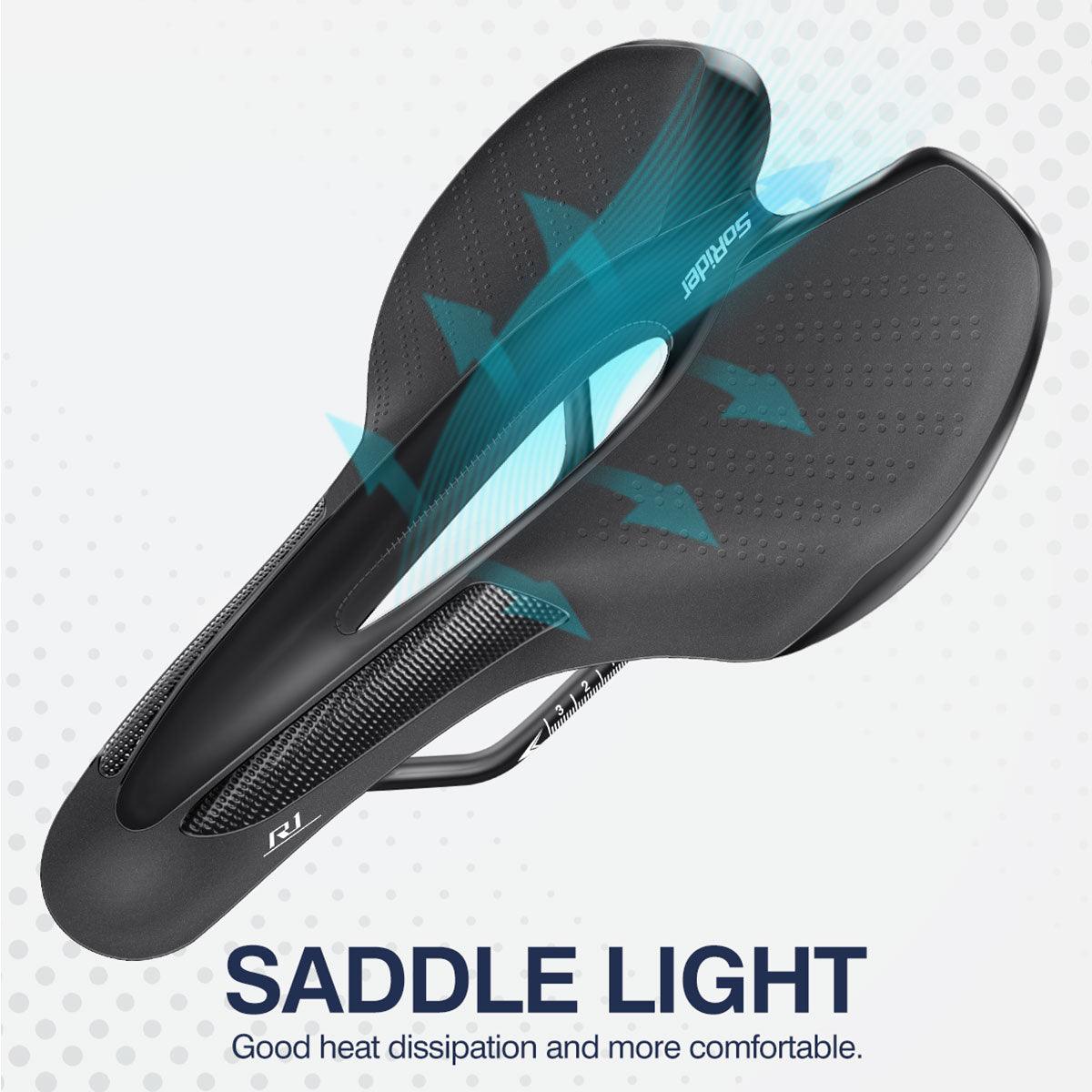 Road Bike Saddle with USB LED Taillight, Soft Breathable Seat