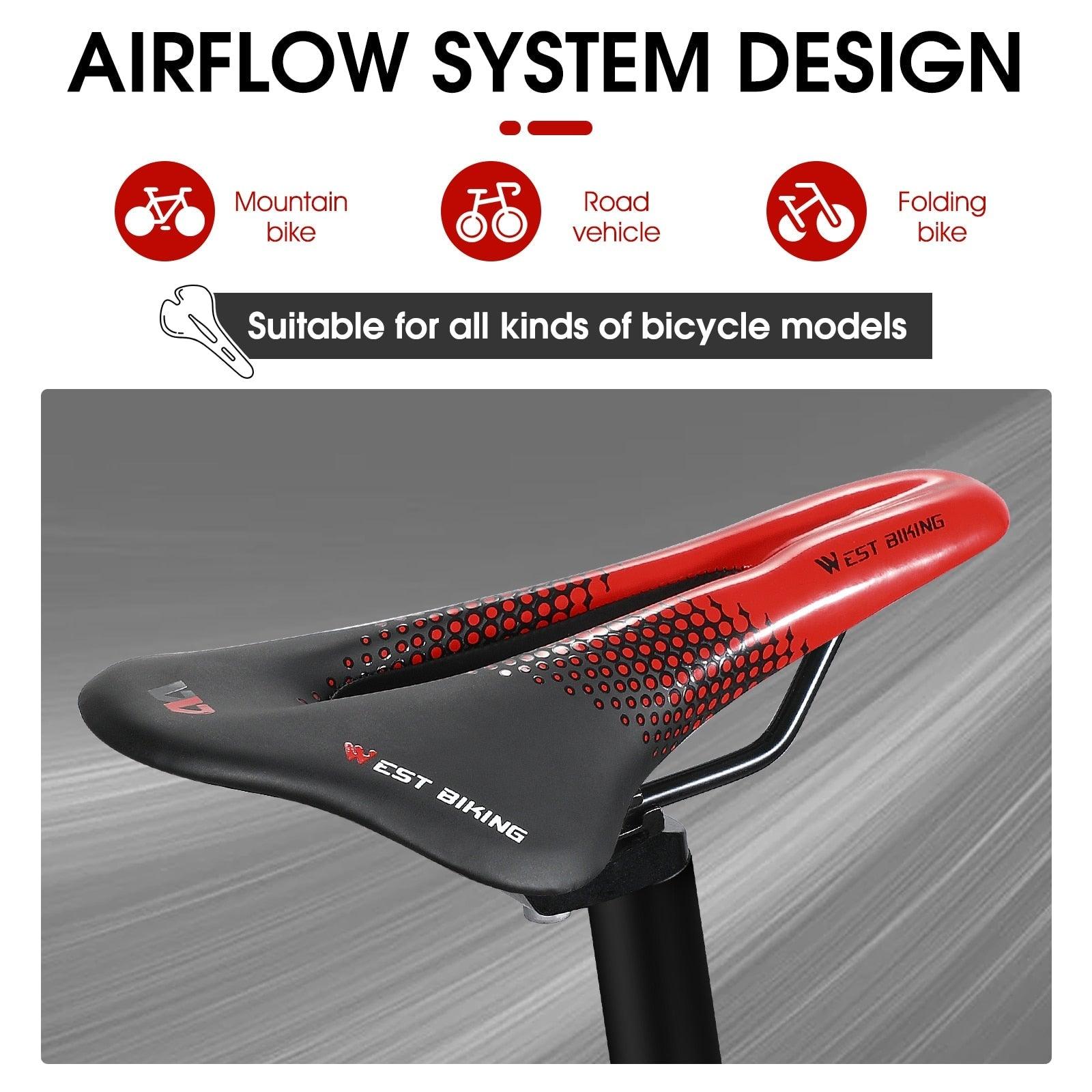 Ergonomic Breathable Bike Saddle, PVC Leather Gel Seat Cushion