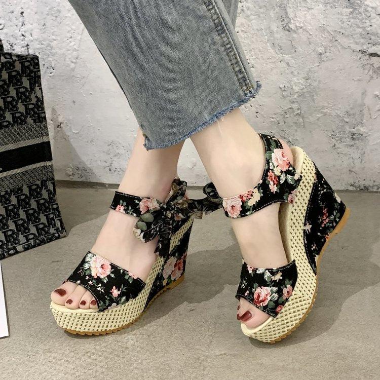 Women's Bowknot Platform High Heel Sandals Lace Up Dress Shoes