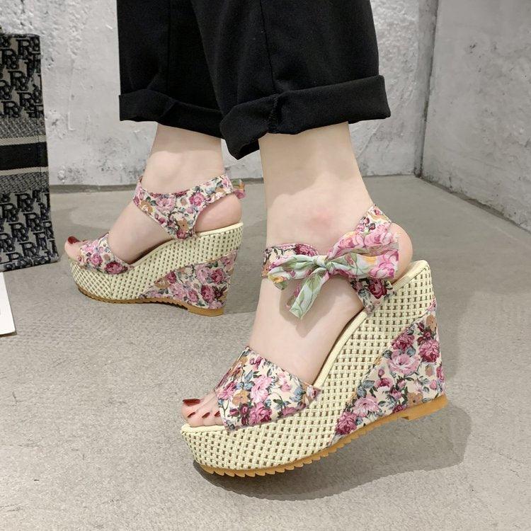 Women's Bowknot Platform High Heel Sandals Lace Up Dress Shoes
