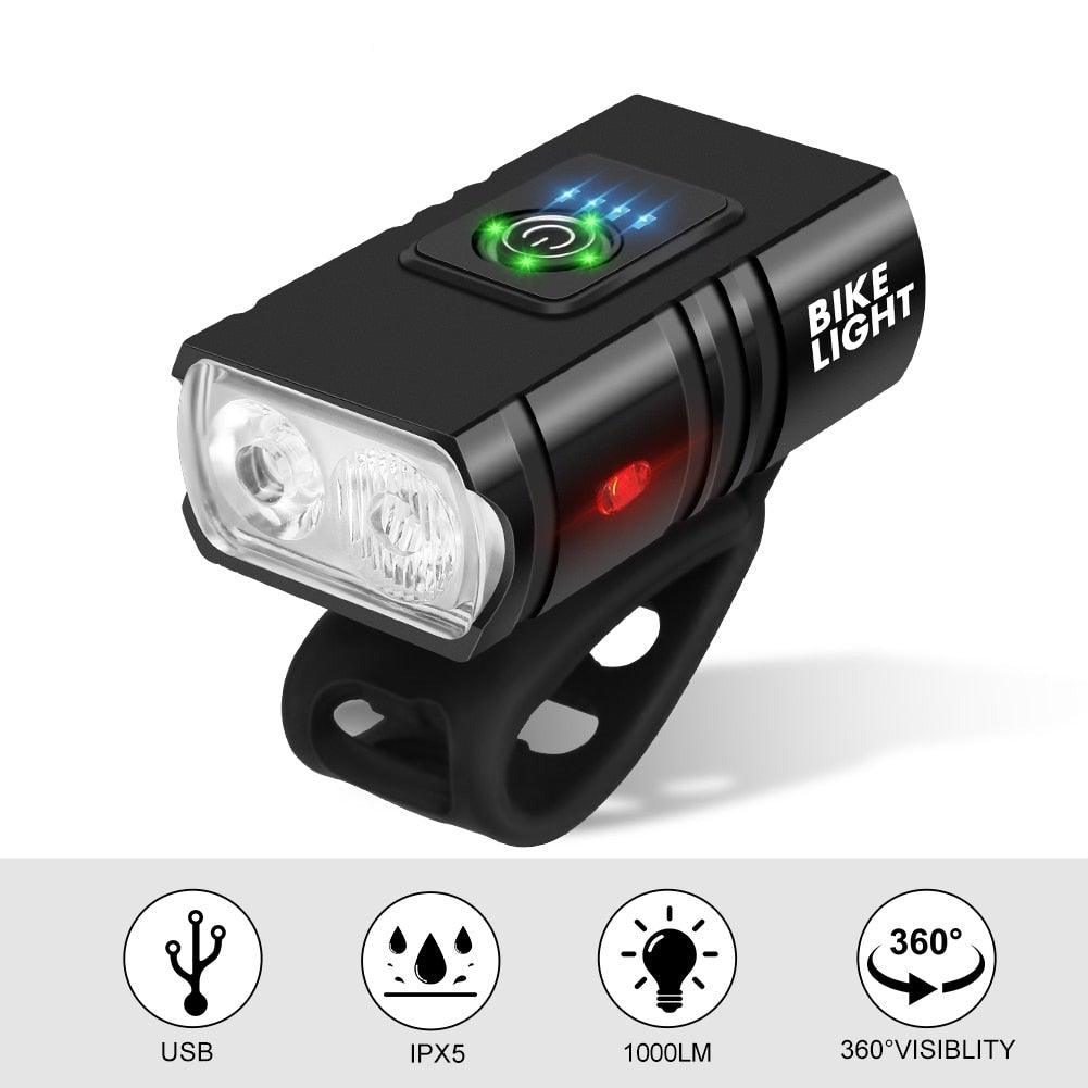 USB Rechargeable LED Bike Light Set - Front Headlight & Taillight