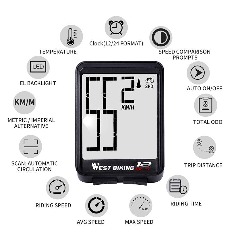 Wireless Bike Computer with Large LCD Display & Backlight