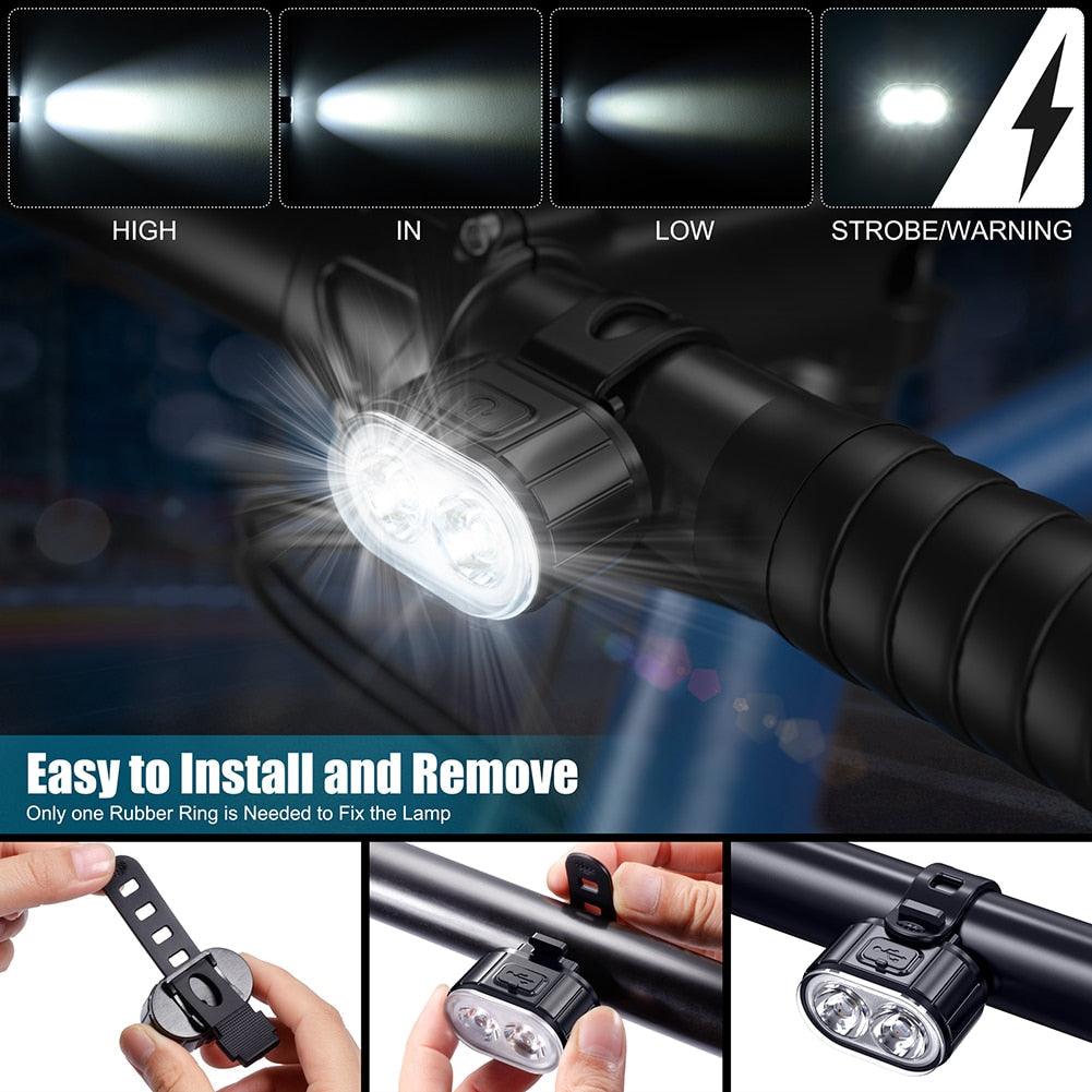 USB Rechargeable LED Bike Light Set - Front Headlight & Taillight