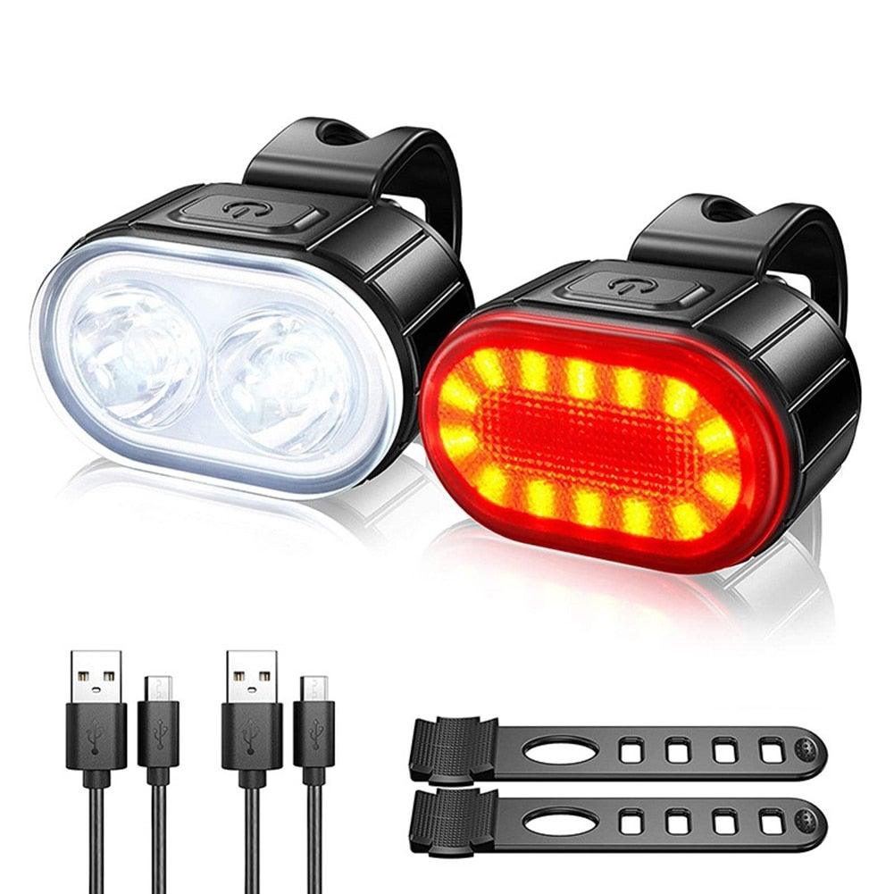 USB Rechargeable LED Bike Light Set - Front Headlight & Taillight