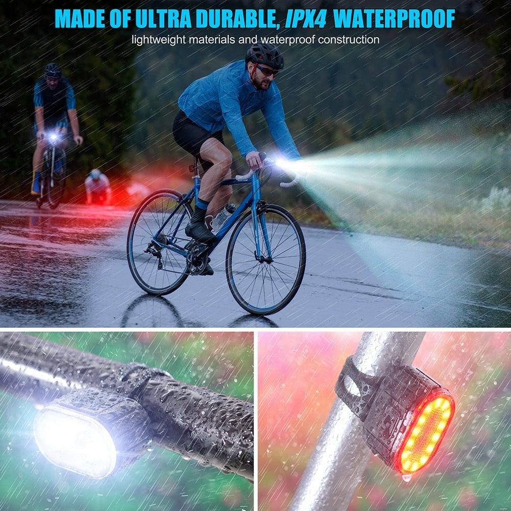 USB Rechargeable LED Bike Light Set - Front Headlight & Taillight