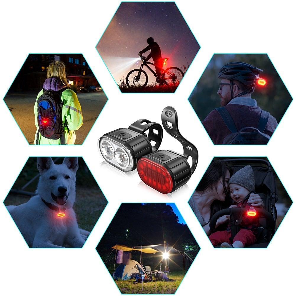 USB Rechargeable LED Bike Light Set - Front Headlight & Taillight