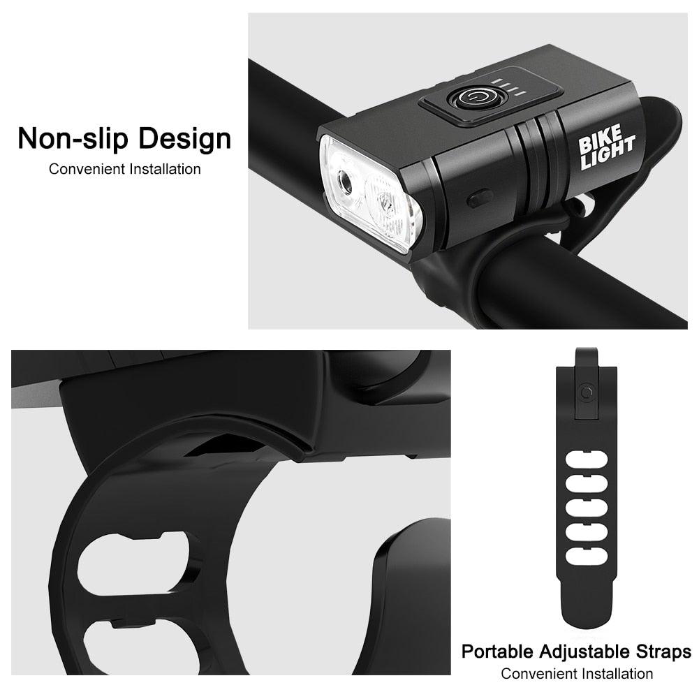 USB Rechargeable LED Bike Light Set - Front Headlight & Taillight