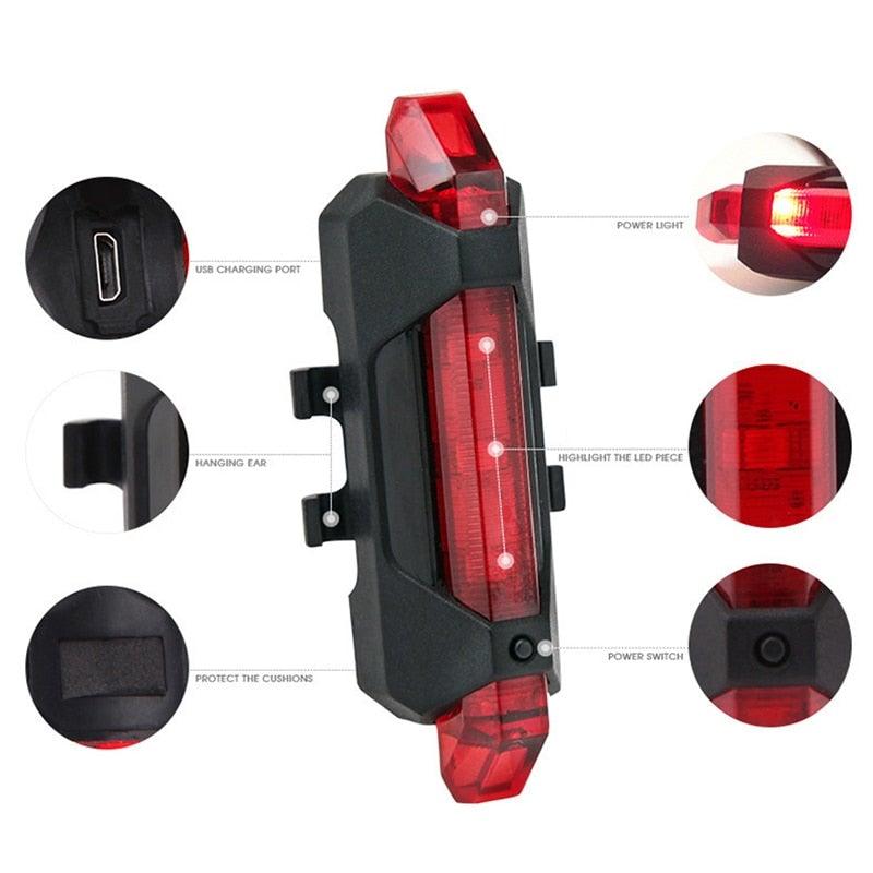 USB Rechargeable LED Bike Light Set - Front Headlight & Taillight
