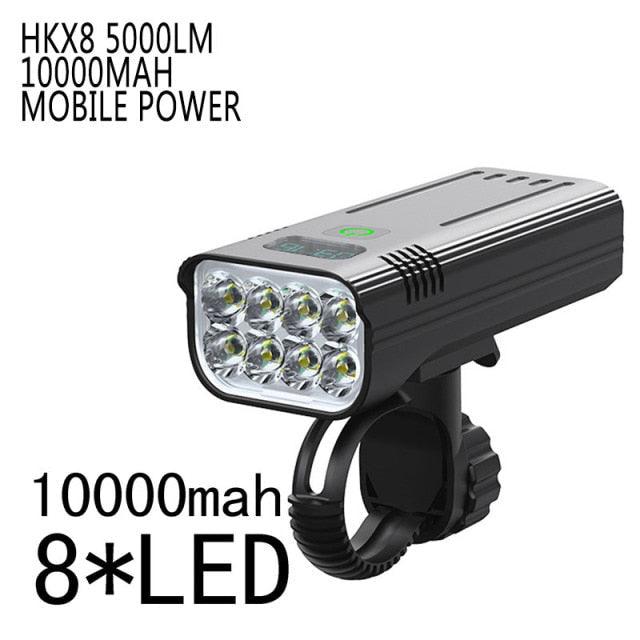 USB Rechargeable 8 LED Bicycle Headlight 10000mAh Bike Light