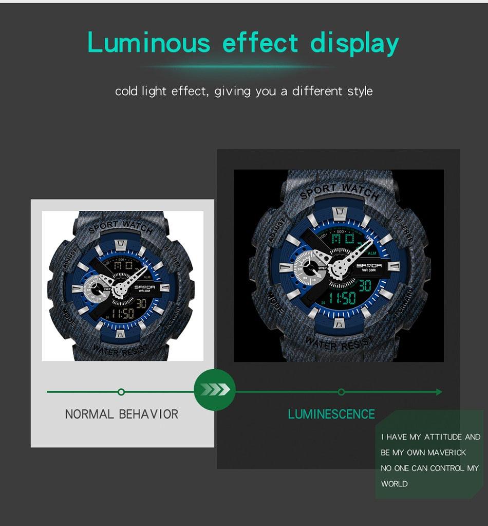 Unisex Waterproof Digital Military Sport Watch with Dual Display