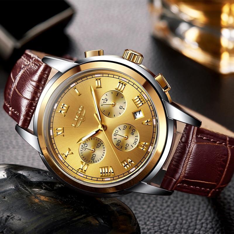 Men's Mechanical Business Watch with Leather Strap and Chronograph