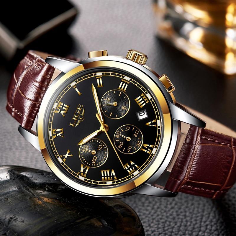 Men's Mechanical Business Watch with Leather Strap and Chronograph