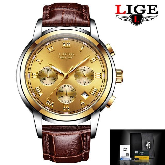 Men's Mechanical Business Watch with Leather Strap and Chronograph