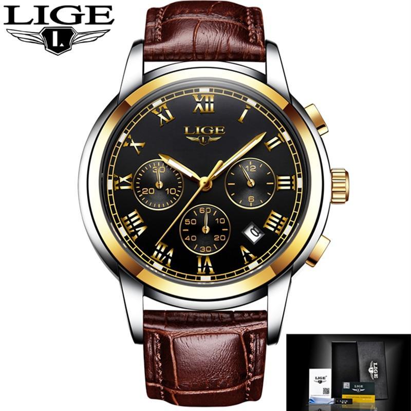 Men's Mechanical Business Watch with Leather Strap and Chronograph