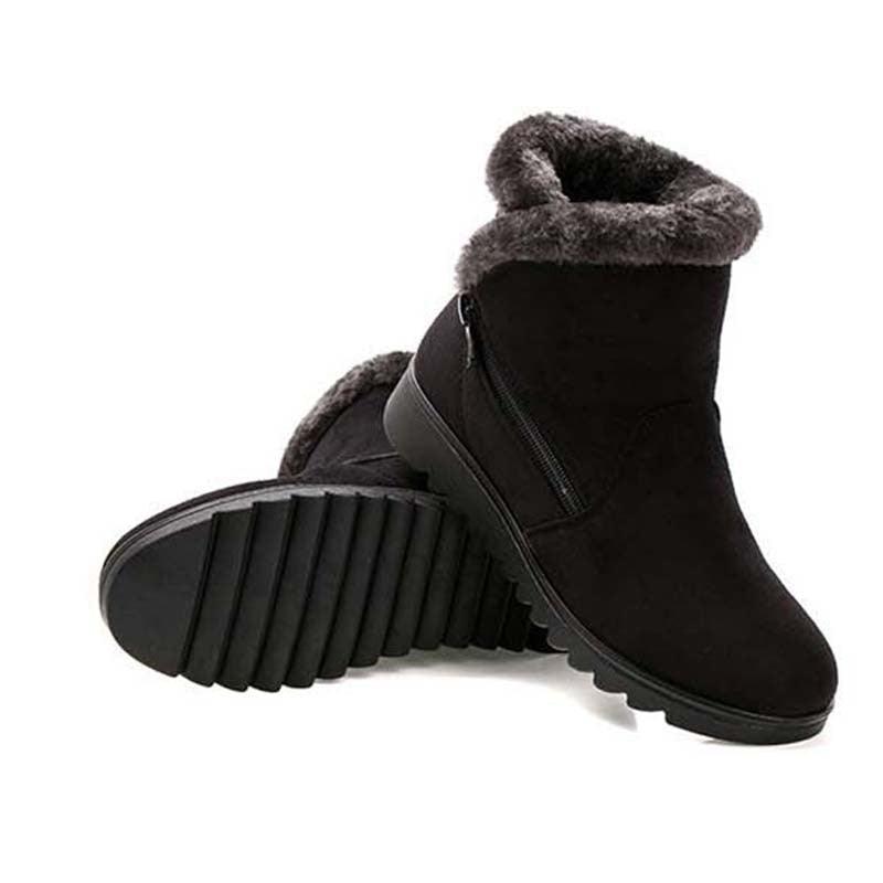 Red Waterproof Winter Ankle Boots - Fleece-Lined Platform Snow Boots