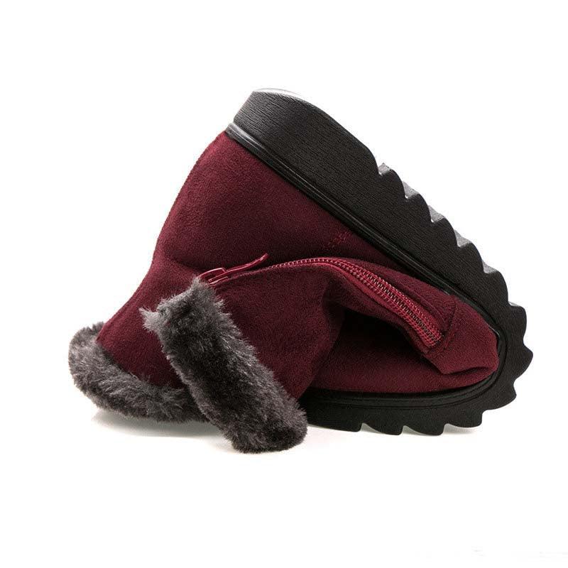 Red Waterproof Winter Ankle Boots - Fleece-Lined Platform Snow Boots