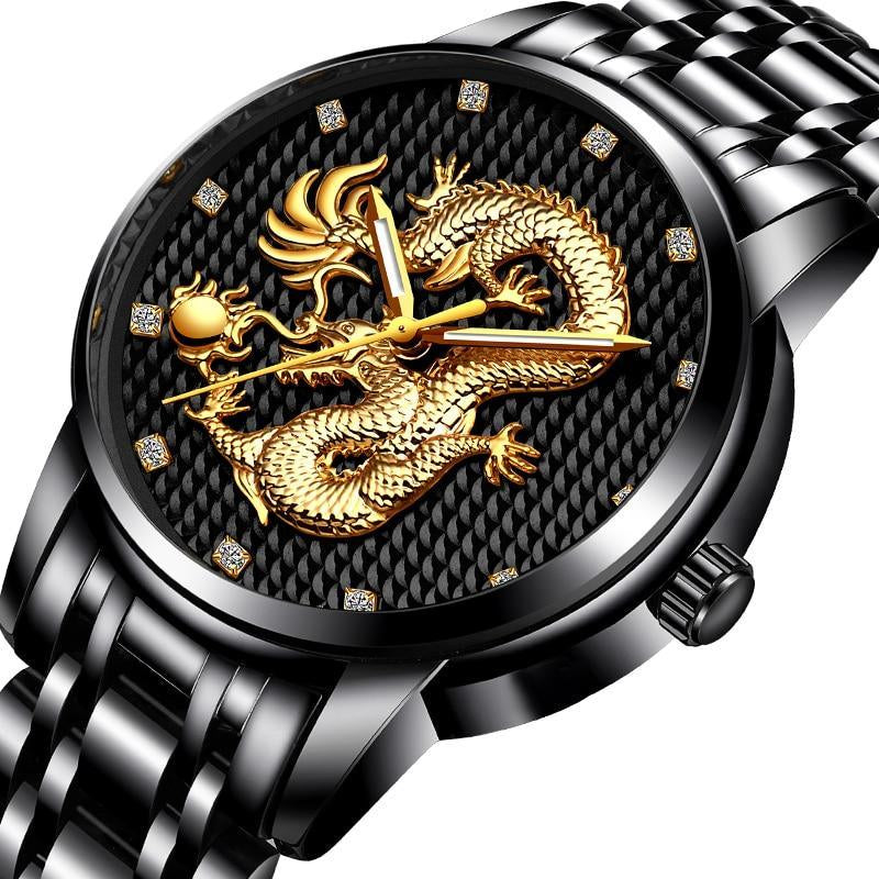 Men's Waterproof 3D Dragon Luxury Gold Wristwatch Gift
