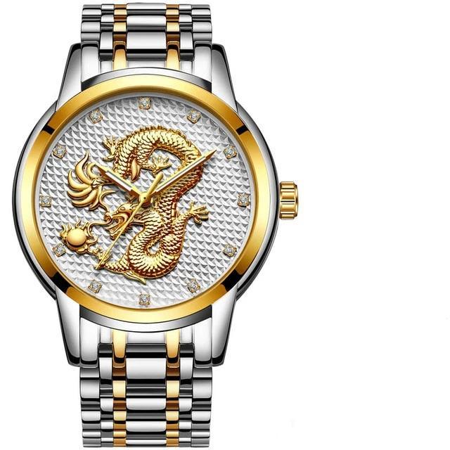 Men's Waterproof 3D Dragon Luxury Gold Wristwatch Gift