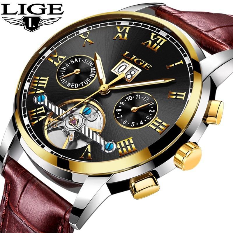 Men's Waterproof Chronograph Watch with Leather Strap & Roman Numerals