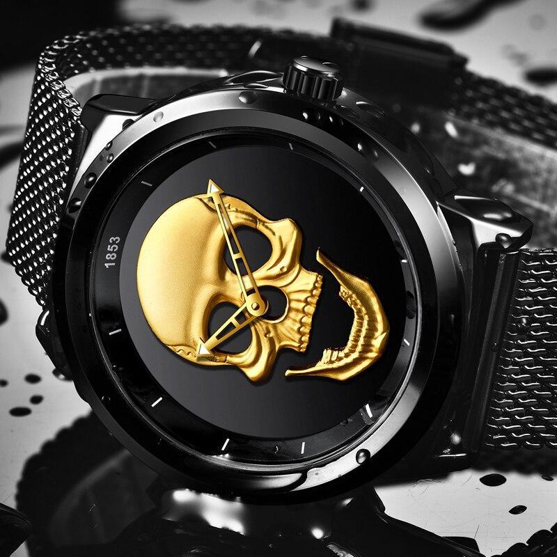 Men's Waterproof Skull Sport Watch with Fluorescent Hands