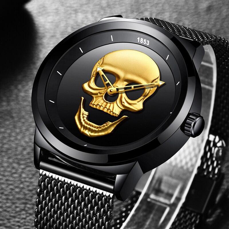 Men's Waterproof Skull Sport Watch with Fluorescent Hands