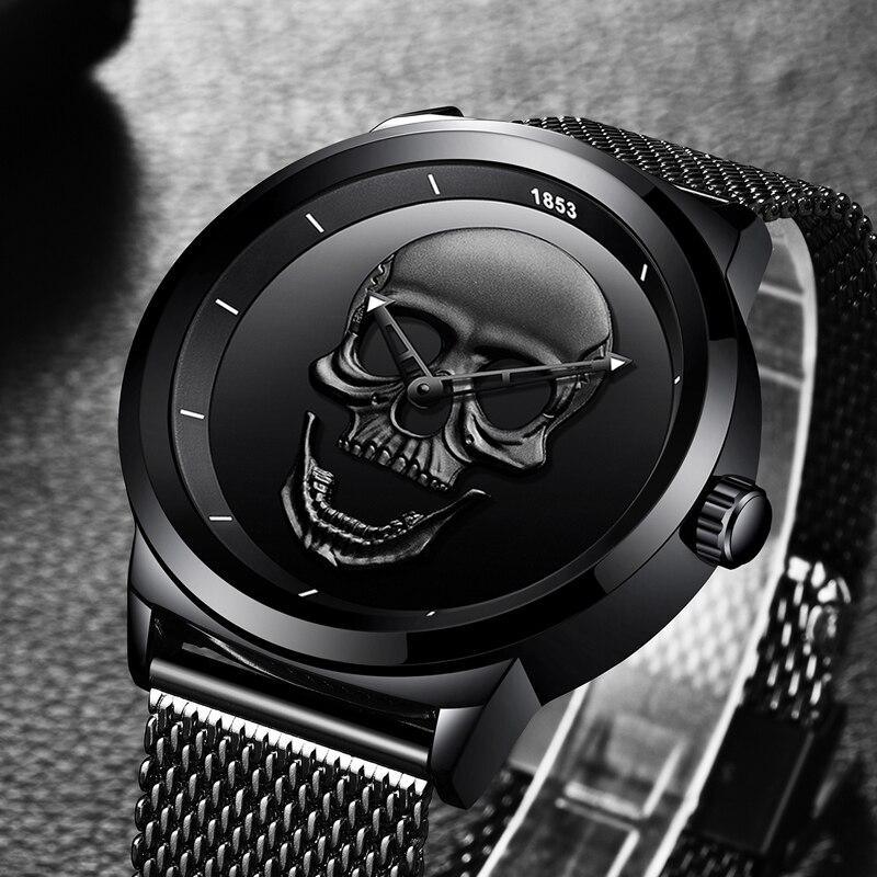 Men's Waterproof Skull Sport Watch with Fluorescent Hands