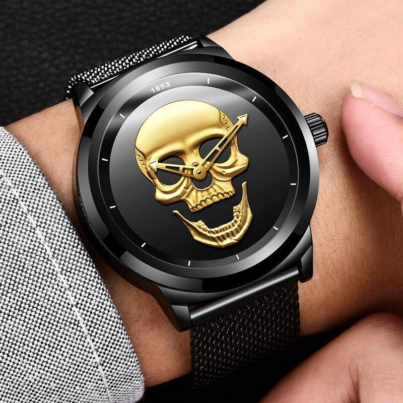 Men's Waterproof Skull Sport Watch with Fluorescent Hands