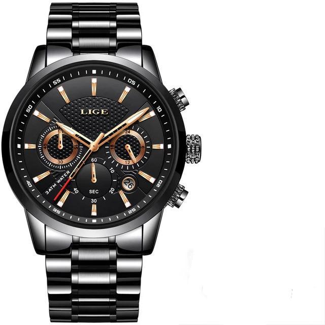 Waterproof Men's Chronograph Watch with Gold Accents and Date
