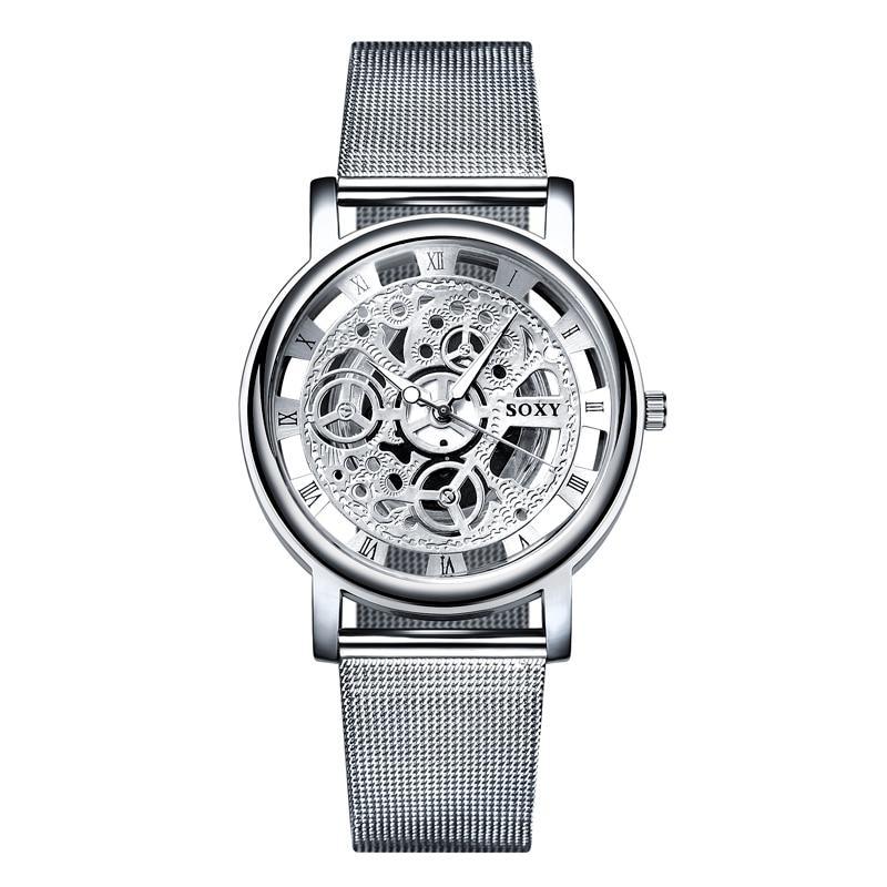 Unisex silver tone watch with a polished steel bracelet and a clear date window display