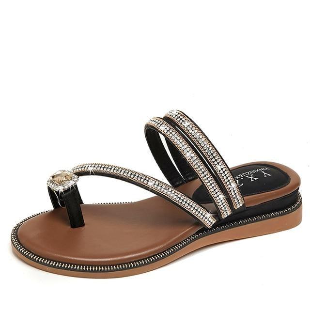 Women's Rhinestone Crystal Flat Sandals Casual Beach Flip Flops