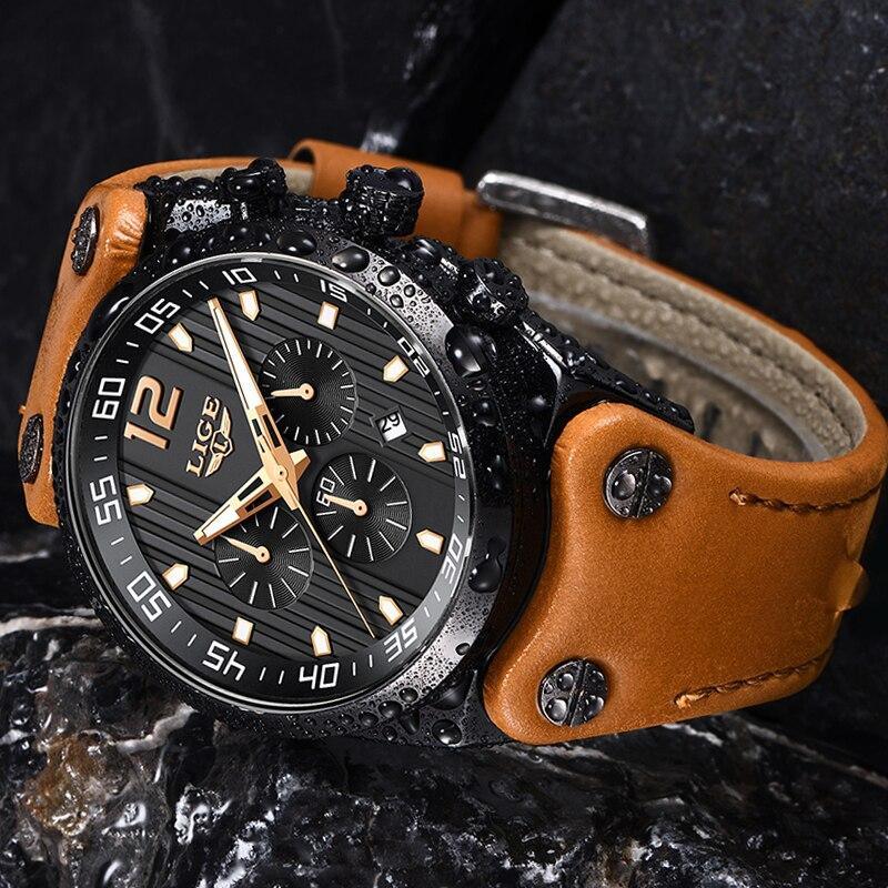 Men’s Military Sport Watch with Leather Band and Day Display