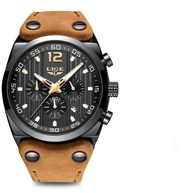 Men’s Military Sport Watch with Leather Band and Day Display