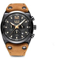 Men’s Military Sport Watch with Leather Band and Day Display