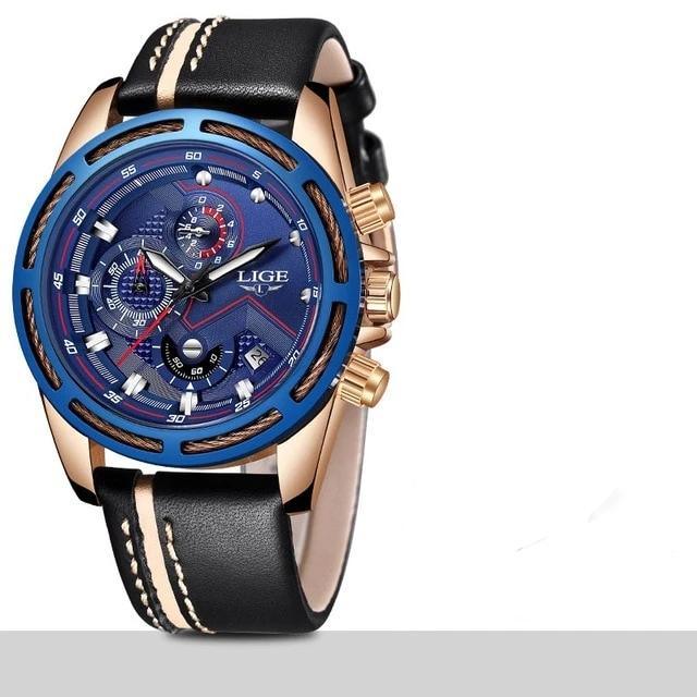 Men's Waterproof Sports Chronograph Watch with Leather Strap