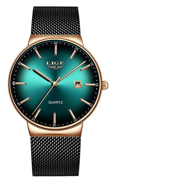 LIGE Men's Elegant Stainless Steel Dress Watch with Date Display