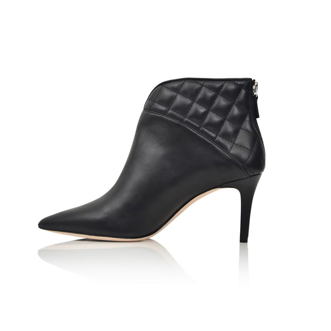 Daron Black Lux Nappa Quilted Ankle Bootie with 75mm Mid Heel - Image 3