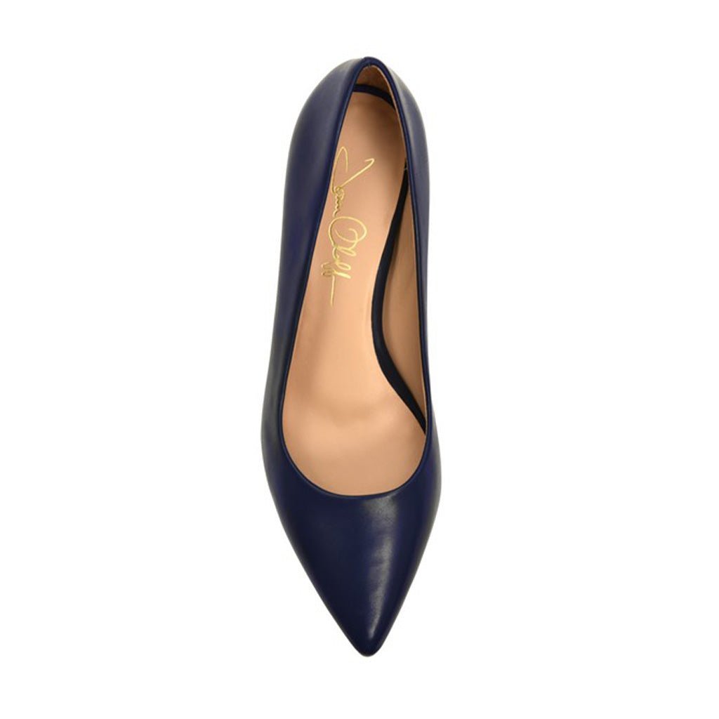 Callie Navy Lux Nappa Pointed Toe Kitten Heel Pumps - Image 3