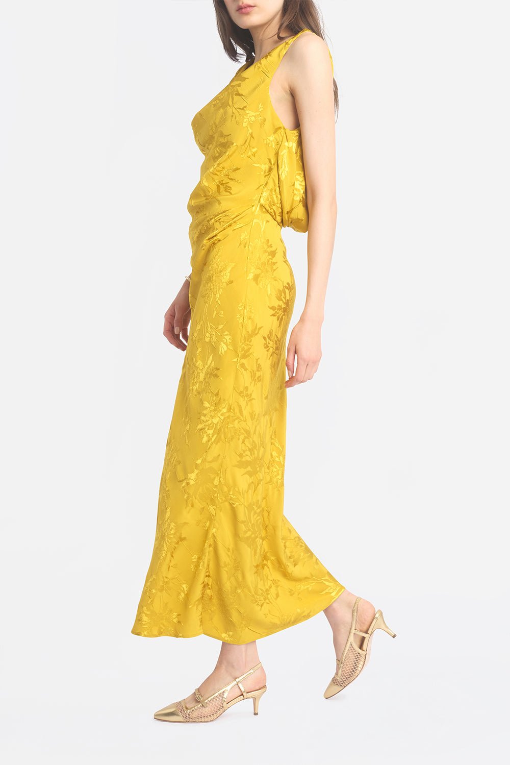 Chloe 50mm Tapered Kitten Heel in Gold - Dressy Metallic Pump