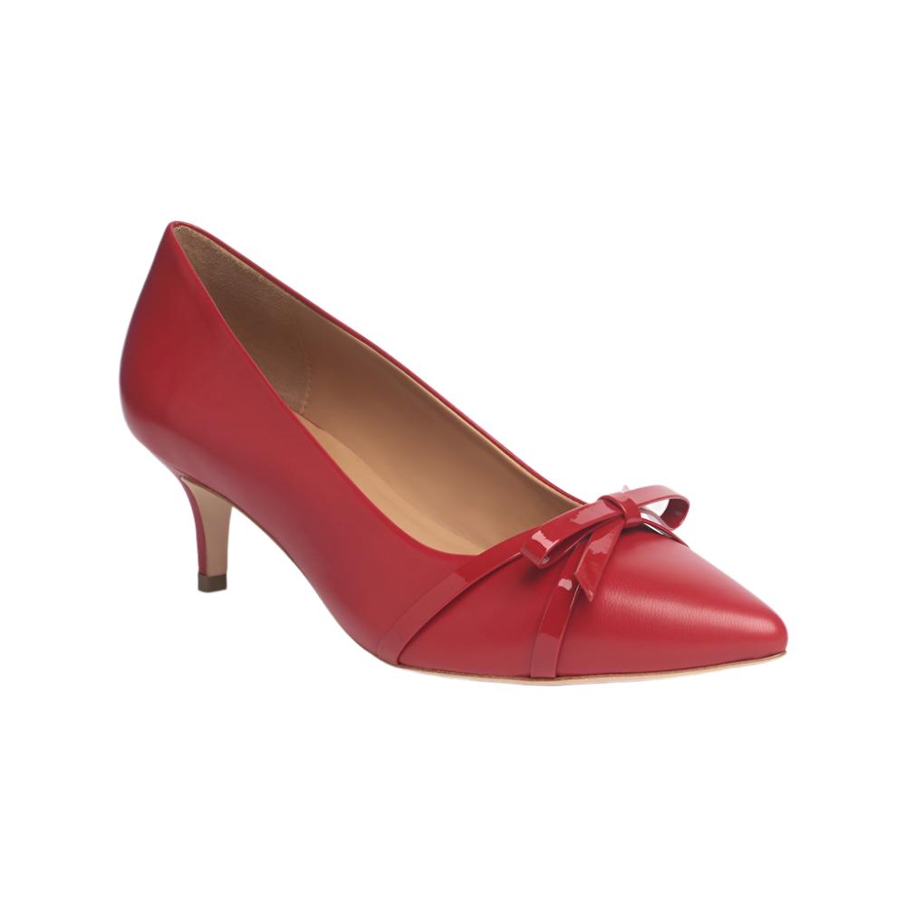 Celine Red Mestico Pointed Toe Kitten Heel Pumps with Bow - Image 2
