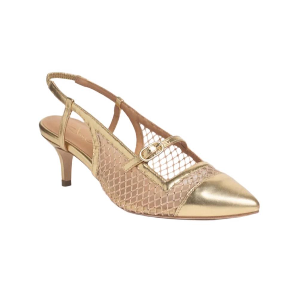 Chloe 50mm Tapered Kitten Heel in Gold - Dressy Metallic Pump