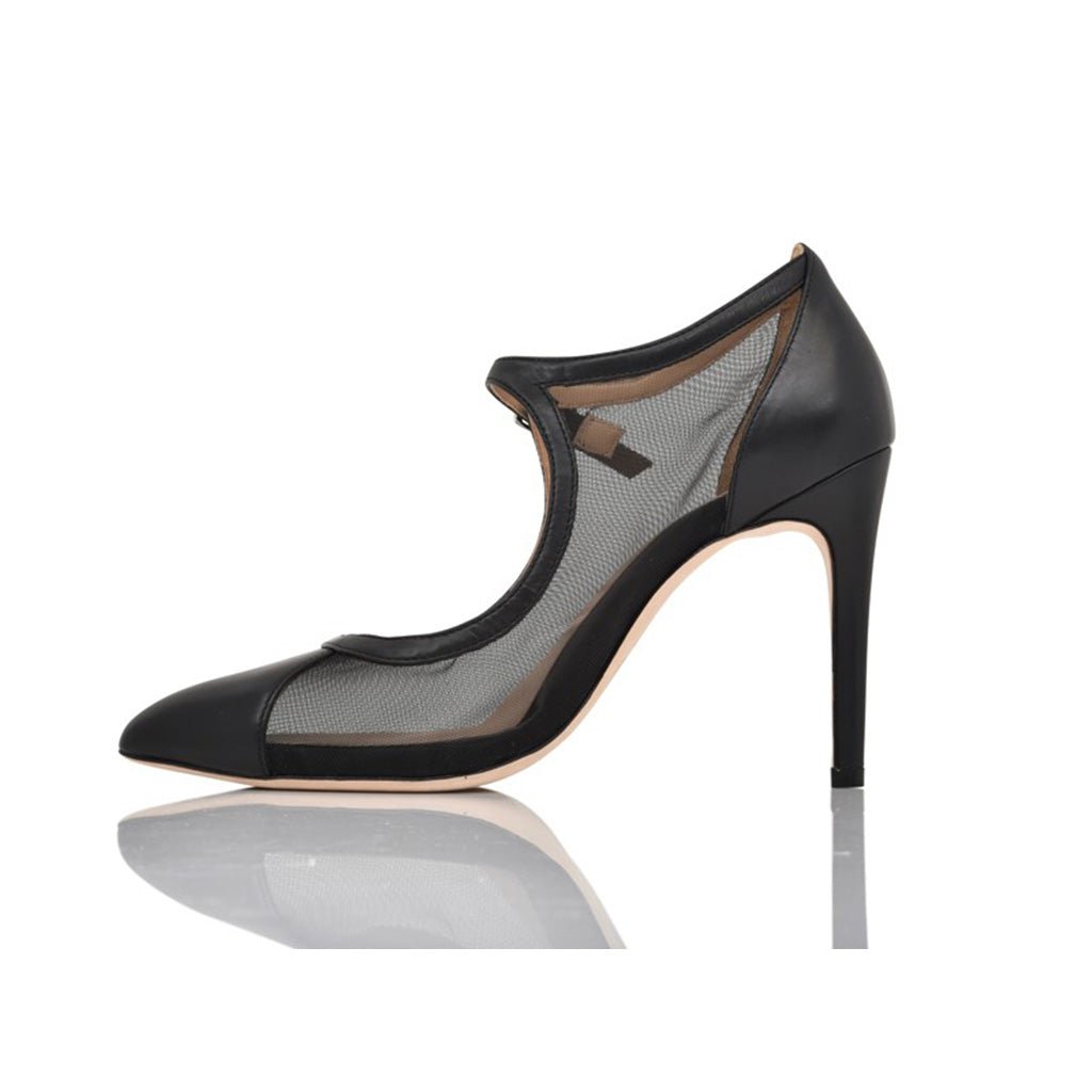 Lux Nappa Black Mesh Stiletto Mary Jane Pump with 100mm Heel - Image 3
