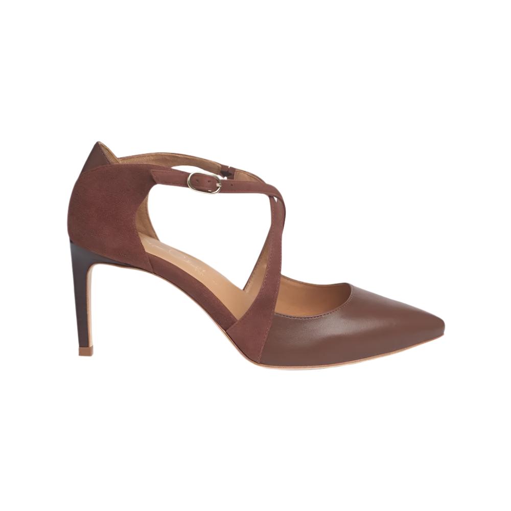 Desire 80mm brown suede and mesh high-heel pump with crisscrossed ankle straps