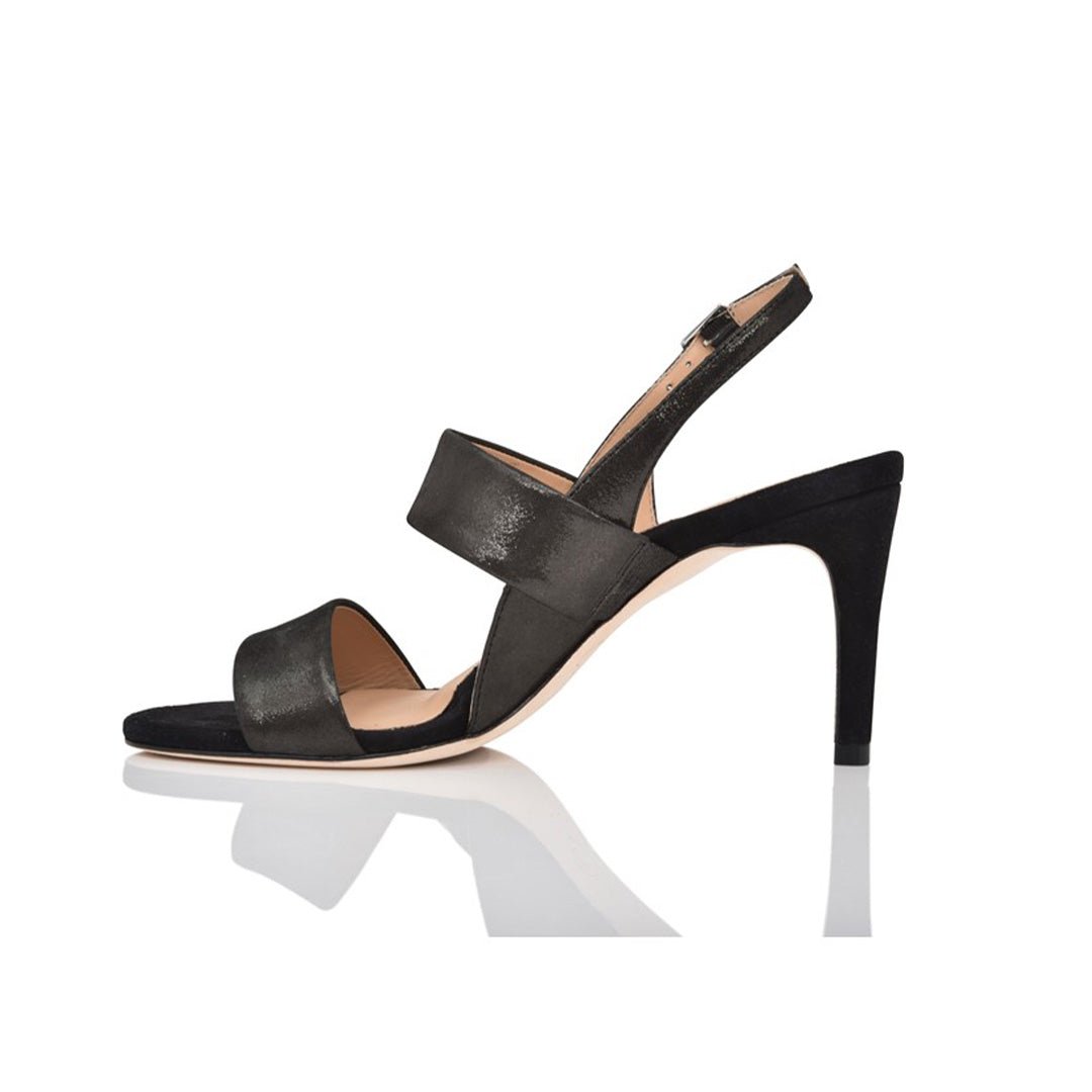 Fortune Black Shimmer Suede Mid-Heel Slingback Sandal - Image 4