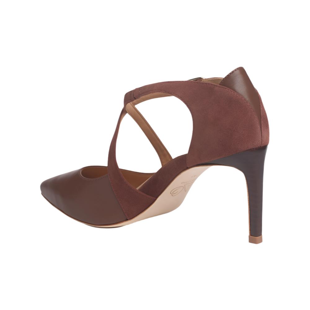 Desire Brown Suede Mesh Ankle Strap High Heel Pump Shoes - Image 4