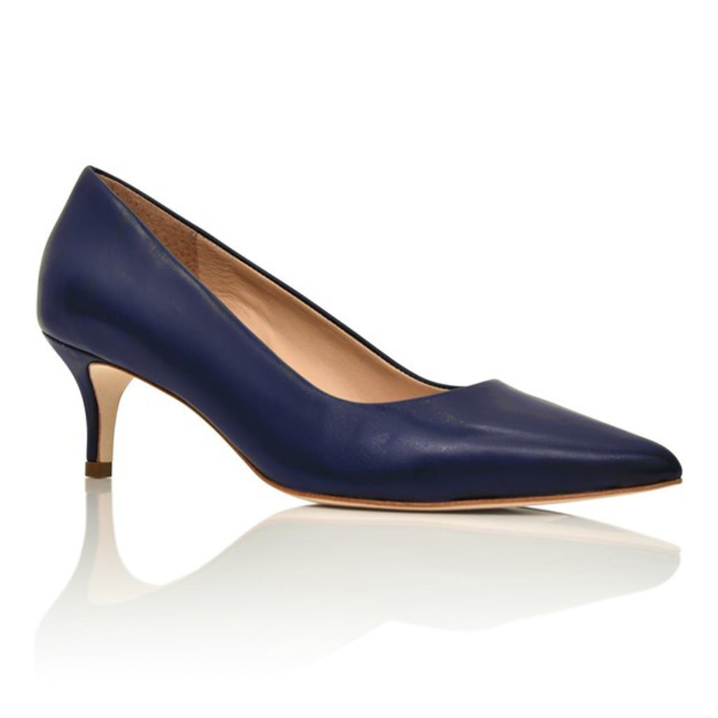 Callie Navy Lux Nappa Pointed Toe Kitten Heel Pumps - Image 2